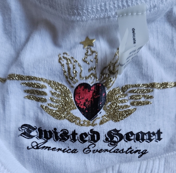 NWT Vintage Twisted Heart White Cotton Crystal/Sequin/Bead Cross Tank Top Size P - Picture 3 of 5